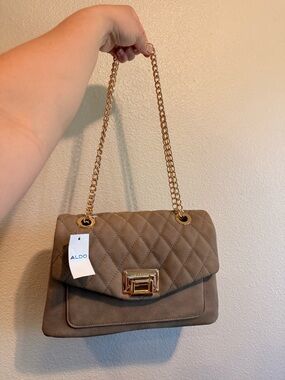 Aldo Quilted Taupe Suede Shoulder Bag with Gold Chain 2-way Bag
